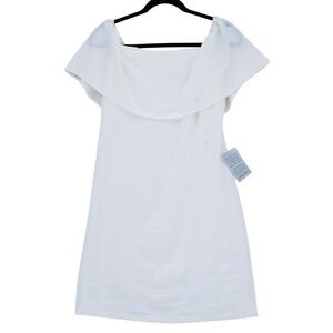 NWT Charles Henry White Off The Shoulder Ruffle Overlay Mini Dress XS Wedding